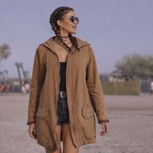 Zara Linen Military Shacket Jacket Boho Utility Field Coat Neutral Festival, S